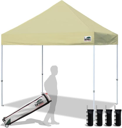 Eurmax USA 8x8ft Pop Up Canopy, Commercial Instant Tent for Outdoor Events, Patented No-Tip Rolling Storage Bag with 4 Sandbags, UV & Water Resistant, Heavy Duty Portable Shelter Gazebo,Sand