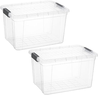 Superio Storage Bins with Lids, Clear Plastic Containers for Organizing, Stackable Totes, BPA Free, Odor Free, Organizer Boxes for Home, and Dorm (2 Pack, 14.25 Qt)