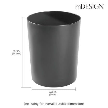 mDesign Round Metal Small 1.7 Gallon Recycle Trash Can Wastebasket, Garbage Container Bin for Bathrooms, Kitchen, Bedroom, Home Office - Durable Stainless Steel - Mirri Collection - Black