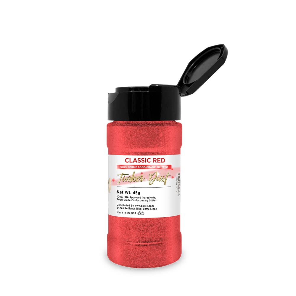 BAKELL® Red Edible Glitter, 45 Gram Shaker, Tinker Dust Edible Glitter, Approved Glitter, 100% Edible Glitter, Cakes, Cupcakes, Cake Pops, Drinks