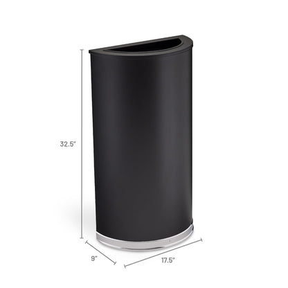 Safco Trash Can, 15 Gallon Garbage Bin with Dual Trash and Recycling Lids, Half Round, Black