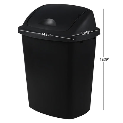 Teyyvn 6 Gallon Plastic Flip Lid Trash Can for Kitchen, Black Plastic Garbage Bin with Swing Lid, Pack of 4