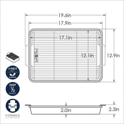 Nordic Ware High-Sided Half Sheet Oven Crisping Baking Tray with Rack, Natural Nonstick Aluminum For Air Frying, Crisping, Broiling, Baking; Cooking Surface 17.9 x 12.9 x 2 inches