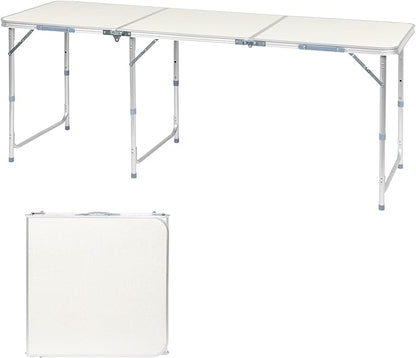 Outvita 6ft Portable Folding Camping Table, Outdoor Waterproof Adjustable Height Table, Aluminum Lightweight Suitcase Foldable Table for Picnic BBQ Beach Dining