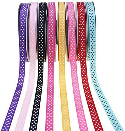 Grosgrain Ribbons 3/8 Inch Polka Dot Ribbon Multi Color Fabric Ribbon 40 Yards for Gift Wrapping Holiday Wedding Party Decoration DIY Bow Hair Accessories Total 8 Colors