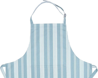 Cotton Striped Aprons for Women with Pockets - Adjustable Strap and Waist Ties Printed Apron for Baking, Cooking, Gardening (27.5 x 33 Inches - Dove Blue)