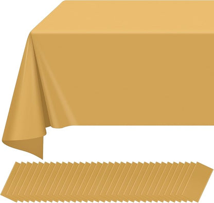 32 Pack Gold Plastic Tablecloth for Rectangle Tables, Premium Decorative Gold Disposable Table Cloths for Parties, Bulk Rectangle Party Table Cover for Birthday, Wedding, Anniversary, 54 x 108 Inch