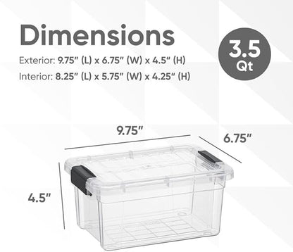 Superio Clear Plastic Storage Bin with Lid, 3.5 Qt, Non-Toxic, BPA Free, Odor Free, Organizer Storage Box, Stackable Plastic Tote for Home, Garage, School, and Office, X-Small