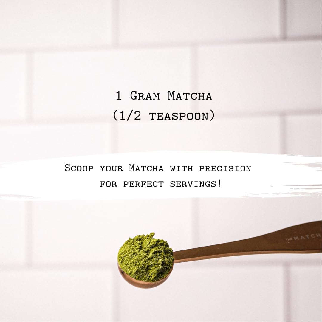 Golden Stainless Steel 1 gram Matcha Measuring Spoon (1/2 teaspoon). Scoop your Matcha with Precision for Perfect Servings while upgrading your