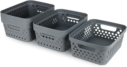 Glad Plastic Storage Basket Set, Value Pack of 6 | Open Storage Bins for Shelves, Bathroom, Pantry, Closet | Nesting Organizer Boxes with Handles, 2 Gallon, Grey