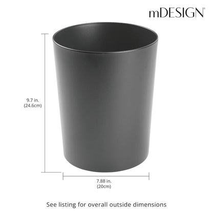 mDesign Round Metal Small 1.7 Gallon Recycle Trash Can Wastebasket, Garbage Container Bin for Bathrooms, Kitchen, Bedroom, Home Office - Durable Stainless Steel - Mirri Collection - Graphite Gray