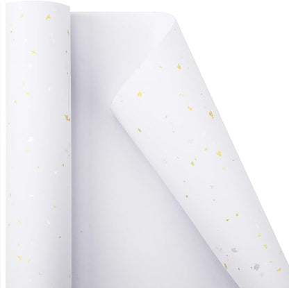 MAYPLUSS Thick Wrapping Paper Roll - 17Inch x 16.5Feet - Romantic Gold Shiny Flakes on Matte White Heavy Gift Wrap Paper with Silky Touch for Wedding, Birthday, Holiday, Christmas
