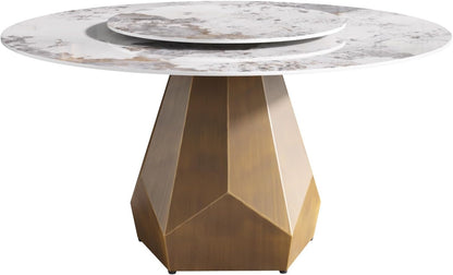 Montary 9 Piece Dining Table Chairs Set, Modern Dining Table Set of 8, Includes 59" D Marble Round Table with Antique Brass Metal Base, 8 Gray White Dining Chairs for Home, Kitchen