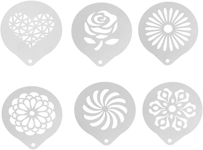 Doitool 6 Pcs Coffee Stencils Latte Art Stainless Steel Cappuccino Templates Coffee Templates for DIY Cupcake Mousse Hot Chocolate Milk Foam