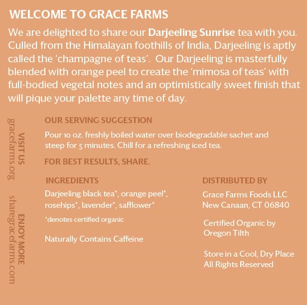Grace Farms Organic Darjeeling Sunrise Black Tea, 16 Pyramid Sachets | Darjeeling & Orange | Fairtrade & Kosher |Gives Back 100% of Profits