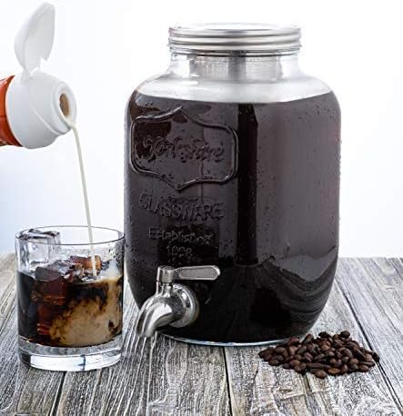 Original Grind Coffee Co.,1 Gallon Cold Brew Coffee Maker,Easy Pour Stainless Steel Spigot Tap,Extra Thick Glass Pitcher Brewing System Iced Coffee Maker,Refrigerator Safe Storage
