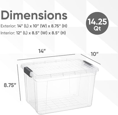 Superio Storage Bins with Lids, Clear Plastic Containers for Organizing, Stackable Totes, BPA Free, Odor Free, Organizer Boxes for Home, and Dorm (4 Pack, 14.7 Qt)