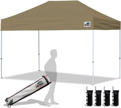 Eurmax USA 8x12ft Pop Up Canopy, Commercial Instant Tent for Outdoor Events, Patented No-Tip Rolling Storage Bag with 4 Sandbags, UV & Water Resistant, Heavy Duty Portable Shelter Gazebo,Khaki