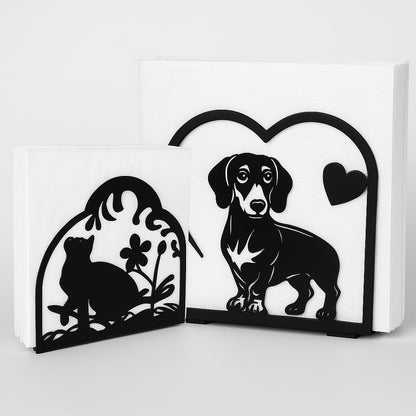 Decorative Cat and Dog Napkin Holder – Metal Napkin Organizer for Everyday & Cocktail Napkins – Cute cat Coffee filter holder size #2 & #4 for Kitchen Table Decor Gift for Animal Lovers 2-Pack