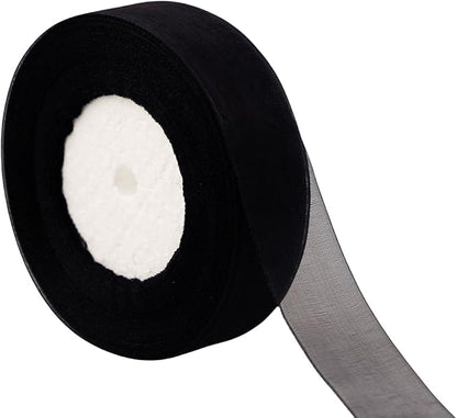 1 Inch 50 Yards Sheer Organza Ribbon Chiffon Ribbon for Gift Wrapping Wedding Bouquet Crafts (Black)