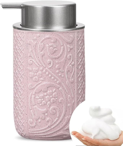 Foaming Hand Soap Dispenser, 12 Oz Ceramic Bathroom Foam Soap Dispenser with Silver Soap Pump, Refillable Lotion Hand Soap Dispenser, Dish Soap Dispenser for Kitchen (Pink)