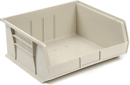 Akro-Mils 30250 AkroBins Plastic Storage Bins, Space-Saving Stackable Bins for Garage, Pantry, Craft Organization, 15" x 16" x 7", Stone, 6-Pack