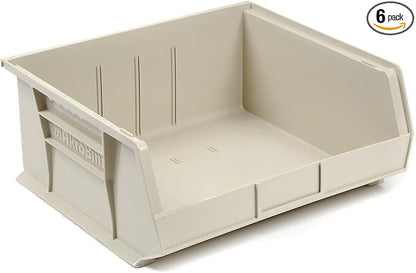 Akro-Mils 30250 AkroBins Plastic Storage Bins, Space-Saving Stackable Bins for Garage, Pantry, Craft Organization, 15" x 16" x 7", Stone, 6-Pack