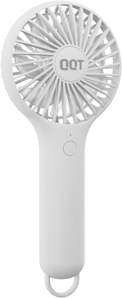 QQT Mini Handheld Fan, Small Personal Cooler with 3 Speeds, Portable Battery Operated, USB Rechargeable Makeup Eyelash Dryer, Strong Airflow for Travel, Office, Outdoor, Women, Men, and Kids(White)