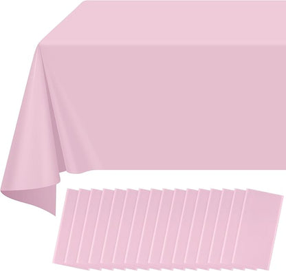 16 Pack Light Pink Plastic Tablecloth for Rectangle Tables, Premium Decorative Pastel Pink Disposable Table Cloths for Parties, Rectangle Party Table Cover for Birthday Wedding Anniversary, 54x108Inch