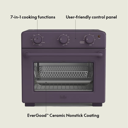 bella Air Fry Toaster Oven, 7 Preset Cooking Options, Dishwasher-Safe EverGood Coated Trays Included, 60-Minute Auto Shutoff w Audible Timer, Power Indicator Light, 1700 Watt, Plum