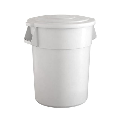 55 Gallon White Round Commercial Trash Can with Lid