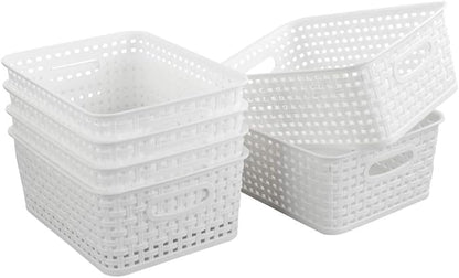 6-Pack White Plastic Small Storage Baskets, 10" x 7.7" x 4"