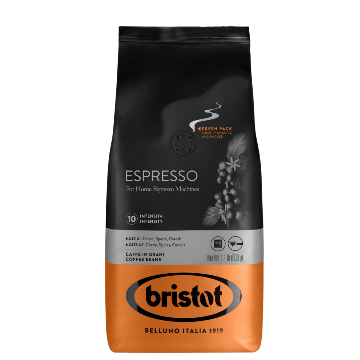 Bristot Italian Espresso For Espresso Machines, Italian Espresso Beans, Medium Roast, 1.1Lb/500g