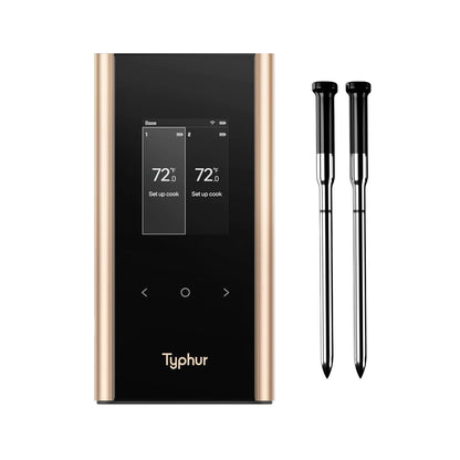Sync Gold Wireless WiFi Meat Thermometer, 2 Slim Probes, 6 Sensors, 10x Stronger Signal, ±0.5℉ Accuracy, Smart Base Direct Setup, Reliable Reading Through Kamado Grill, BBQ, Oven, Smoker, Air Fryer