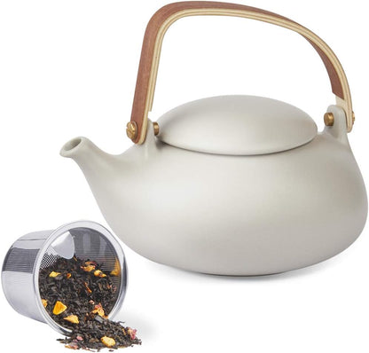 Zens Vintage Japanese Teapot with Strainer, 27oz Matte Ceramic Loose Leaf Teapot with Infuser