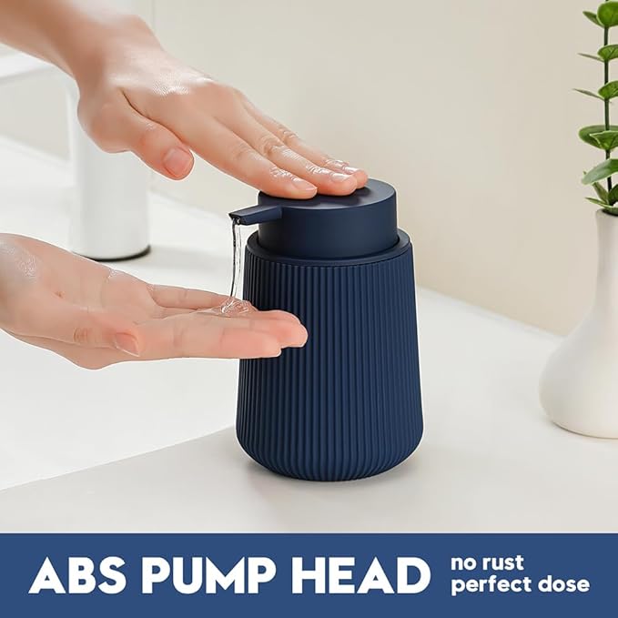 YAUKPH Striped Liquid Hand Soap Dispenser with Leak-Proof Pump for Bathroom and Kitchen Countertop 11oz Navy Blue