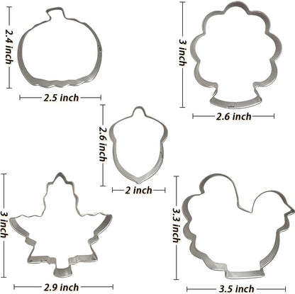 Thanksgiving Cookie Cutters Set 5PCS, Food-grade Stainless Steel Turkey Pumpkin Pine Cones Maple Leaf Fall Cookie Cutters Shapes