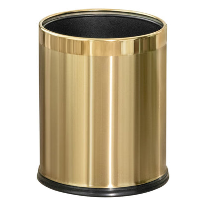 2.6Gallon/10L Brass Gold Bathroom Trash Can - Gold Waste Basket for Bedroom, Office, Store - Metal Trash Bin Without Lid