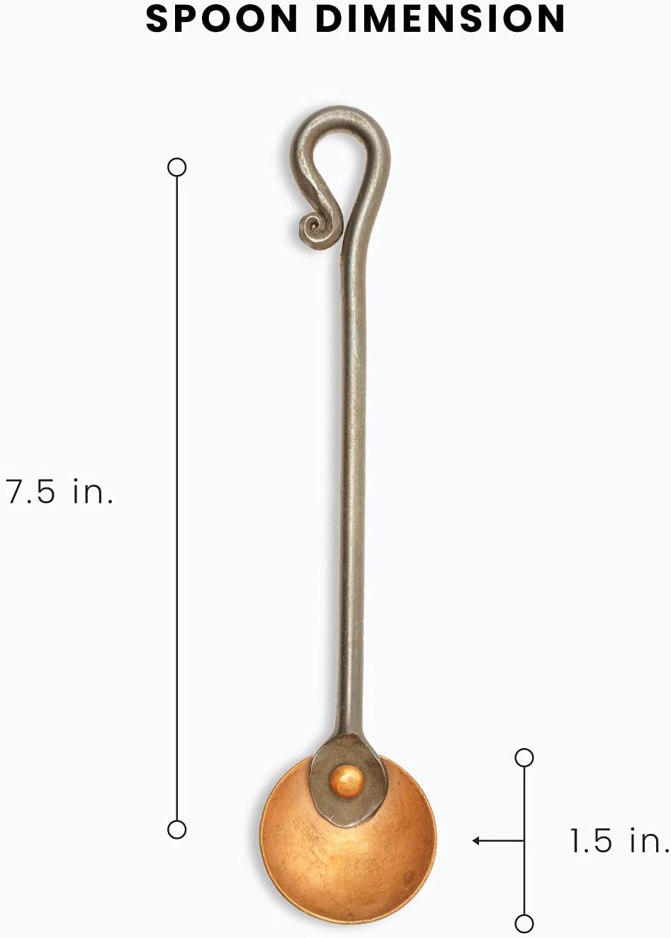 Copper and Steel Coffee Scoop, Food Grade & Measures 2 Tsp, Antique & Rustic Cast Iron Metal Spoon, Use For Espresso Beans, Tea Leaves, or Sugar
