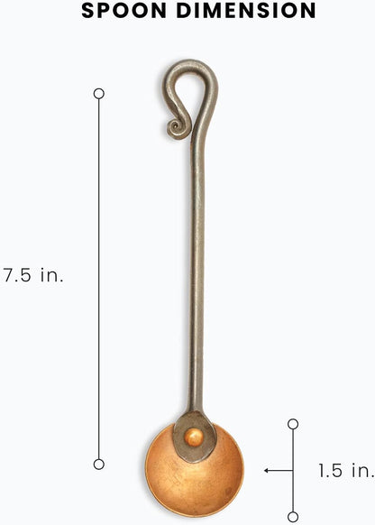 Copper and Steel Coffee Scoop, Food Grade & Measures 2 Tsp, Antique & Rustic Cast Iron Metal Spoon, Use For Espresso Beans, Tea Leaves, or Sugar