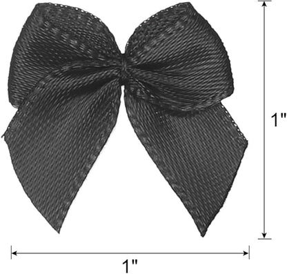 MECCANIXITY 50Pcs Mini Ribbon Bow 1" Mini Fabric Satin Ribbon Flower Bows for Craft DIY Sewing Wedding Birthday Party Black