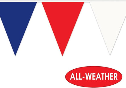 Beistle 2 Piece Indoor Outdoor Plastic Patriotic Pennant Banner 4th of July, Decorations Labor Day, USA Party Supplies