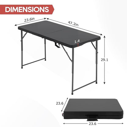 PayLessHere | 4FT Folding Table | Portable Plastic Table with Carry Handle | Waterproof & Foldable Table Design | Steel Frame with Lock | Black | for Events, Camping, Indoor & Outdoor Use