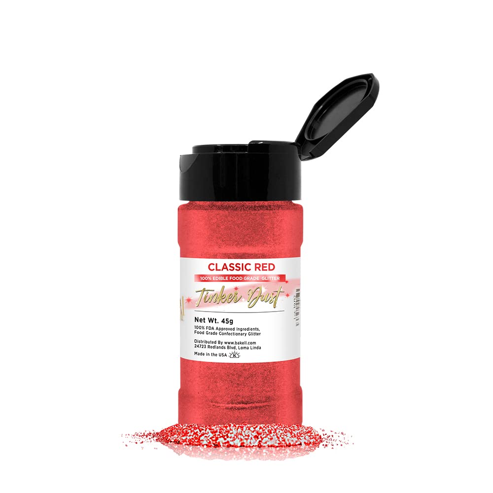 BAKELL® Red Edible Glitter, 45 Gram Shaker, Tinker Dust Edible Glitter, Approved Glitter, 100% Edible Glitter, Cakes, Cupcakes, Cake Pops, Drinks