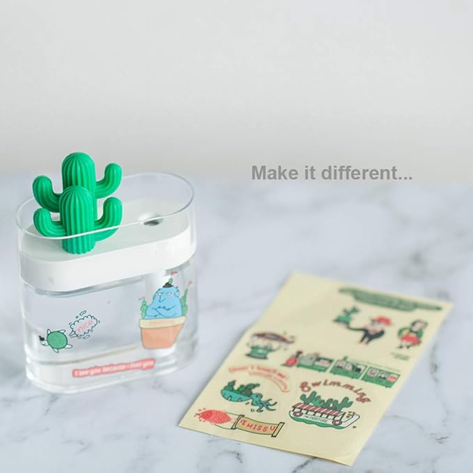 USB Cool Mist Humidifier with Night Light, Mini Size Cactus Humidifier for Bedroom Home Office Car with Timed auto Shutdown(Transparent)