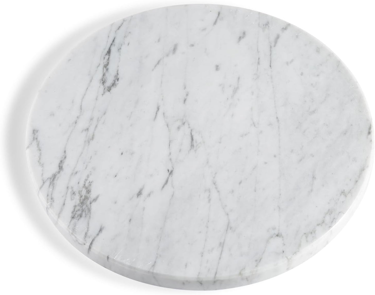 Koville Italian Natural Marble Cutting Board for Kitchen, 11inch Round Hand Crafted Marble Slab for Cheese, Charcuterie, Pastry Board - Wedding Gift, House Warming Gift(Bianco Carrara)