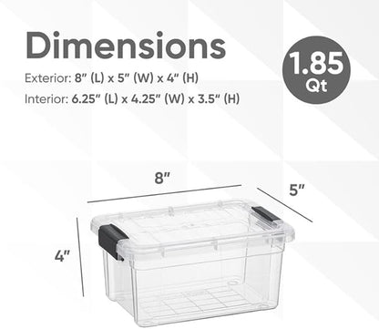 Superio Clear Storage Box with Lid, 1.85 Quart Plastic Container Bins for Organizing, Stackable Crates, BPA Free, Non Toxic, Odor Free, Organizers for Home, Office, School, and Dorm