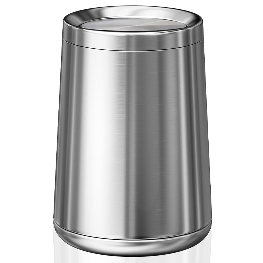 2.1 Gallon Bathroom Trash can with Lid, Small Brushed Silver Garbage Can, Stainless Steel Waste Basket for Bedroom Kitchen Office Hotel Powder Room Toilet (32A silver-8L)