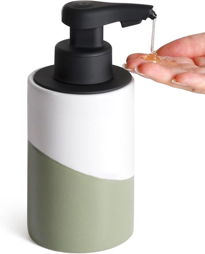 BosilunLife Automatic Soap Dispenser Ceramic Hand Free Soap Dispenser with Waterproof Pump Rechargeable Smart Electric Soap Lotion Dispenser Touchless for Kitchen Bathroom (White-Green, Liquid Pump)