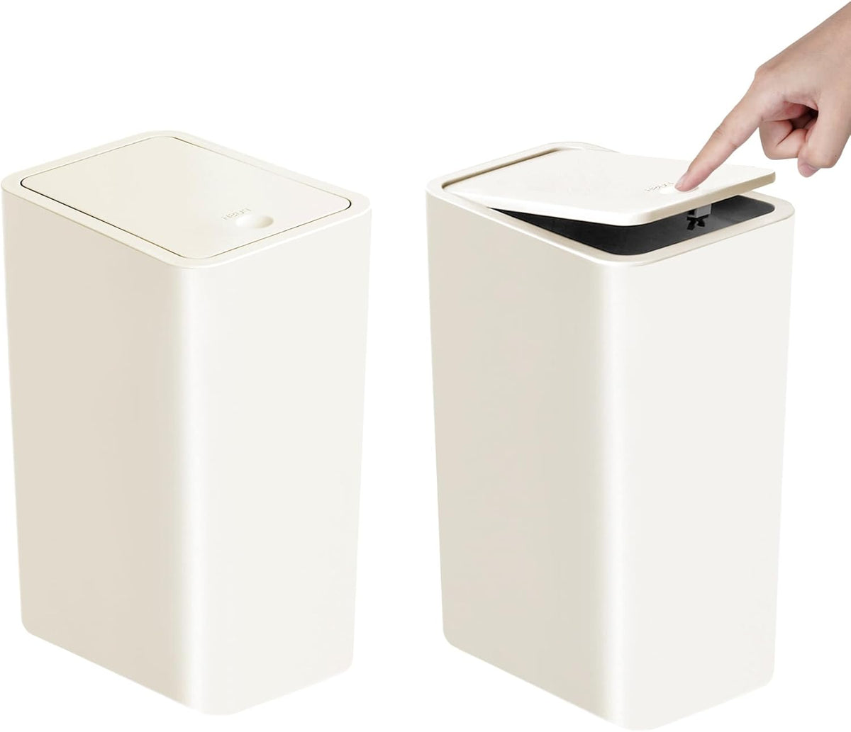 TIPGO Bathroom Trash Can with Lid, 10 Liter/ 2.6 Gallon Slim Garbage Can, Small Trash Bin Waste Basket with Pop-Up Lid for Kitchen, Bedroom, Living Room, Office (2 Pack, White)